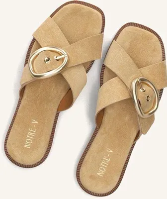 Immagine prodotto di Sandali da donna - Beige in pelle scamosciata - Fibbia dorata - Taglia 42 - Sandali estivi aperti