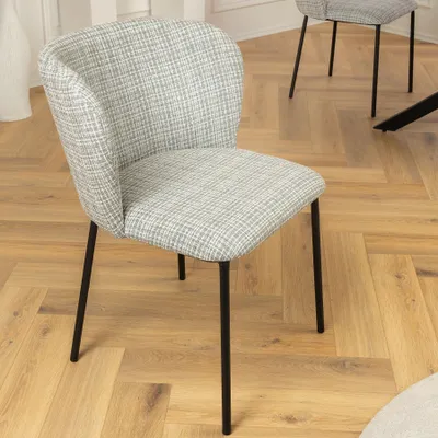 Produktbild von riess-ambiente Design Stuhl LYON blau kariert Bouclé schwarze Metallbeine Esszimmerstuhl Essstuhl