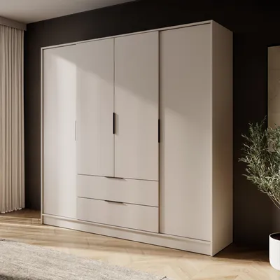 Productafbeelding van Grote garderobekast voor de slaapkamer, model RICADI 4D Kaschmir, met 4 deuren en 2 lades