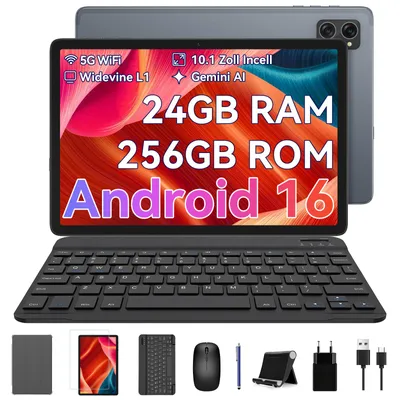 Produktbild von TABWEE T20 Android 16 Tablet 10.1 Zoll, 24+256GB(2TB TF) mit Zubehör Tablet-PC, Face ID,Widevine L1, 5G WiFi, Gemini Al，8MP+5 MP,GPS