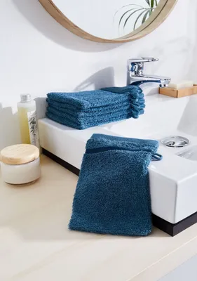 Produktbild von 6er Set Waschhandschuh Waschlappen Seiftuch 100% Baumwolle blau