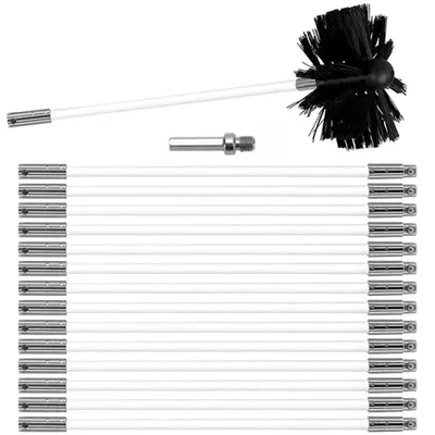 Immagine prodotto di Kit per la pulizia della canna fumaria, completo di 15 aste flessibili e testina spazzola da 150 mm