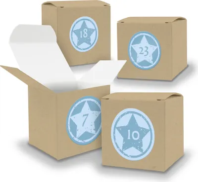 Produktbild von Adventskalender zum Füllen 24x Würfel 6,5cm BRAUN + Sticker V05 Z22