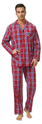 Imagen del producto de Omgoods - Pijama de algodón para hombre, de dos piezas, con mangas largas y bolsillos