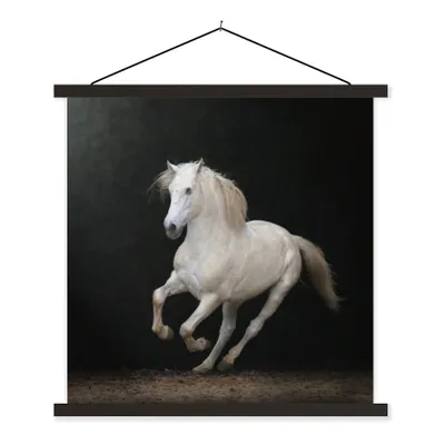Produktbild von MuchoWow® Textilposter Pferde - Schwarz - Porträt 60x60 cm mit schwarzem Rahmen - Posteraufhänger