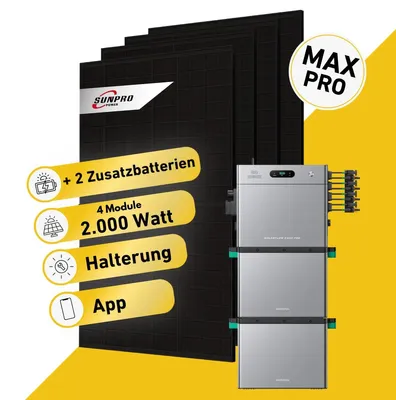 Produktbild von 2000 Watt, Bifazial Komplettset, Balkonkraftwerk, Zendure Solarflow 2400 Pro, 2 x AB3000L Zusatzbatterien