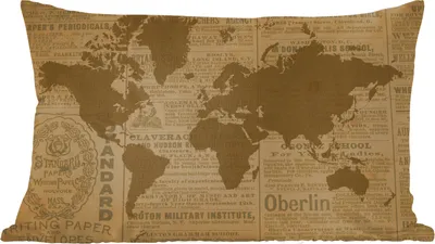Produktbild von MuchoWow® Zierkissen Sofakissen Wohnzimmer Dekokissen 50x30 cm Weltkarte - Braun - Zeitungspapier - Wohnzimmerdekoration - Polster mit Photo