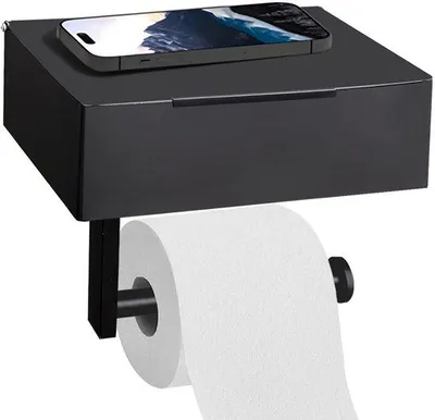 Imagen del producto de Ibenzoa®: Portarrollos de papel higiénico moderno con dispensador de toallitas húmedas y superficie de almacenamiento, acero inoxidable, resistente a los arañazos, con amortiguadores de silicona, dimensiones: 20,5 x 13 x 6,5 / 15,5 x 9 cm