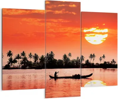 Produktbild von Bild auf Leinwand - Leinwandbild - Kanal boot kultur sonnenuntergang - 130x100cm - Wand Bild - Wanddeko - Leinwanddruck - Bilder - Kunstdruck - Leinwand bilder - Wandkunst - CB130x100-2711