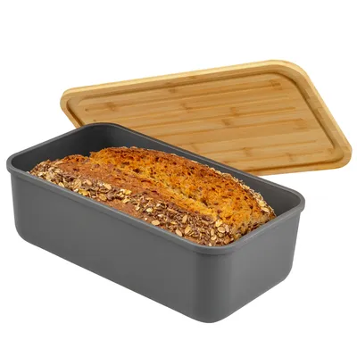 Produktbild von bremermann Brotkasten mit Bambus-Deckel, Brotbox | Schneidebrett, Brotkorb grau