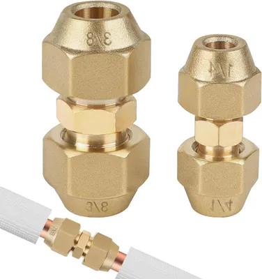 Productafbeelding van Dubbele Nippel - Koperen Buizen - Airco Onderhoud - Schroefverbinding - 1/4 en 3/8 inch - Messing