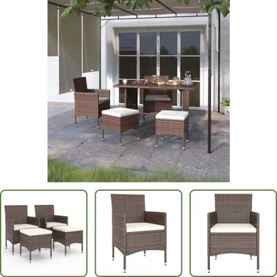 Image de The Living Store Ensemble de 4 chaises et tabourets de jardin en poly rotin brun
