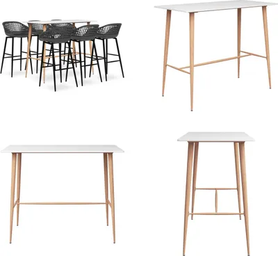 Imagen del producto de vidaXL Juego de 7 piezas para bar, blanco y gris - Juego de bar - Conjuntos de bar - Mesa de bar con taburetes - Mesas de bar con taburetes