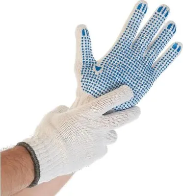 Zdjęcie produktu dla Hygostar 33845 Grobstrickhandschuhe Structa weiß Gr. 8/M Nylon/Baumwolle einseitig blaue PVC-Noppen