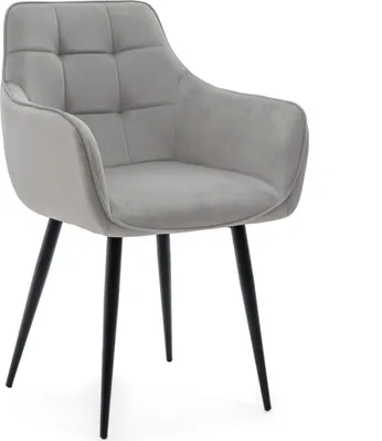 Produktbild von NEW HOME Glamour Stuhl GALLO gespolsterter Esszimmerstuhl Wohnzimmerstuhl mit Steppung - hellgrau - moderne Samt Velours Möbel