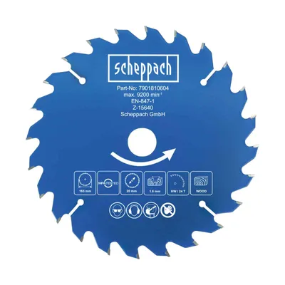 Produktbild von Scheppach HW Kreissägeblatt - Ø165 x 20 x 1 x 1,6 mm | 24 Zähne | Ersatzsägeblatt für Handkreissägen