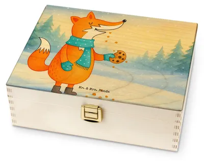 Produktbild von Mr. & Mrs. Panda Teebeutel Aufbewahrung Fuchs Keks Design - Weiß - Geschenk, Teebehälter, Frieren, Tee Kiste, Weihnachten, Winter, für Paare, Box, Plätzchen, Liebe, Kekse