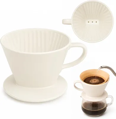 Produktbild von Keramik Kaffeefilter 2–4 Tassen, wiederverwendbarer Kaffeefilterhalter für Handfilterkaffee, Porzellanfilter, spülmaschinengeeignet, für Zuhause & Büro