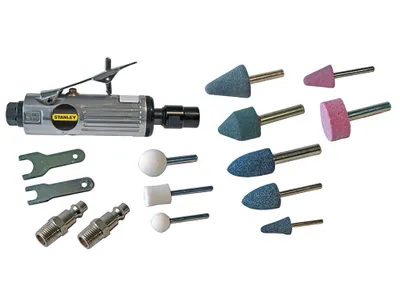 Produktbild von Stanley Druckluftschleifer 160153XSTN inkl. Schleifsteine - Max. 6Bar - Europäische Schnellkupplung - 250L/Min - Mit Aufbewahrungskoffer - Silber