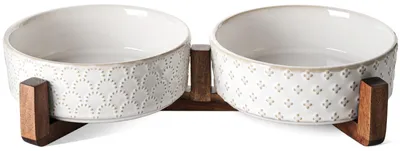 Hundenapf-Set mit Akazienständer, Keramik, 2er-Set, für kleine Hunde
