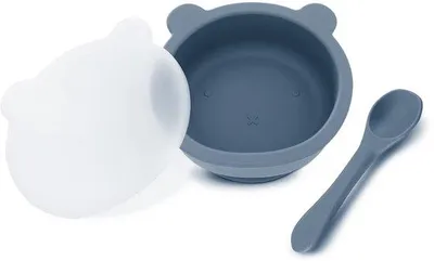 Produktbild von Ibenzoa® Silikon-Kindergeschirr 2‑tlg.: Schüssel mit Anti‑Rutsch‑Saugnapf + Löffel, flexibles Silikon, leicht zu reinigen, 5 Farben, für Babys & Kleinkinder