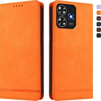Produktbild von Hülle für ZTE Blade A73 4G, Retro Kunstleder Ständer Klapphülle mit Kartenfächer und Magnetische Orange