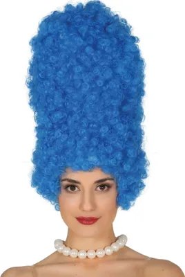Perücke Blau Hochsteckfrisur Madame Mega-Mähne 40 cm Comic-Style für Damen von Vorne