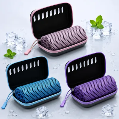 Produktbild von 3 Stück Sporthandtuch Cooling Towel, 30 × 100 cm, Mikrofaser Kühlhandtuch,sofort kühlend & schnelltrocknend, mit Aufbewahrungsbox für Fitness, Outdoor