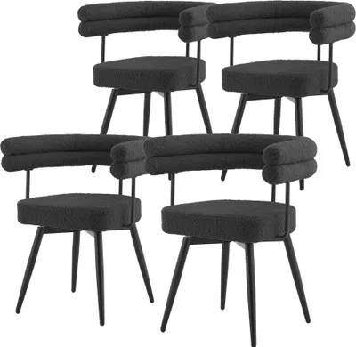Immagine prodotto di ML-Design Sedie da pranzo girevoli Set da 4 Grigio scuro Tessuto Teddy ergonomico Sedia da salotto con braccioli e schienale Sedia girevole a 360° con gambe in metallo