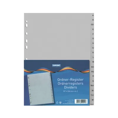 Produktbild von Ordner Register DIN A4 von A-Z aus PP grau