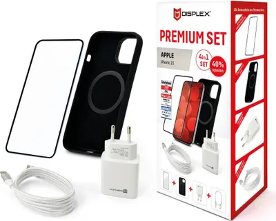 Zdjęcie produktu dla Displex Premium Set, Czarny, Przezroczysty, Biały, Silikon, Odporny na uderzenia, Odporny na zadrapania, Apple, iPhone 15, 244 g