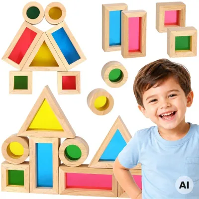 Zdjęcie produktu dla Tooky Toy Drewniane, kolorowe klocki lustrzane, zestaw 8 sztuk