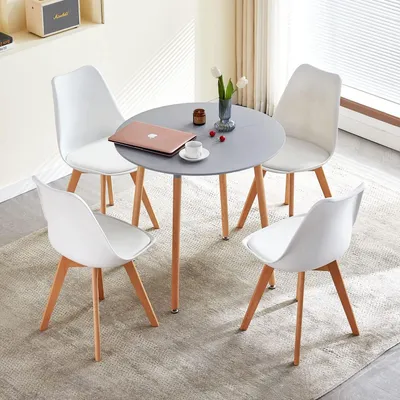 Obrázok produktu pre Krúhly kuchynský stôl Essgruppe s 4 stoličkami, farba: sivá/biela, priemer: 80 cm