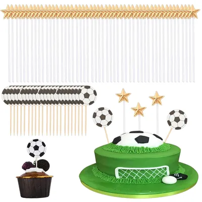 Fußball-Tortenaufsatz-Set, 49 Stück, goldene Sterne, Kuchen-Deko