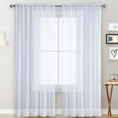 Imagen del producto de Cortinas de encaje blancas con ojales, ideales para salones y dormitorios (99 cm de ancho x 129 cm de alto, 2 paneles)