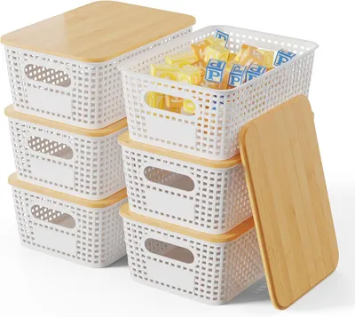 Produktbild von Aufbewahrungsboxen 6er Set, 5 l, mit Bambusdeckel, stapelbar, für Küche