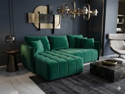 Image de Canapé d’angle CHICAGO gauche vert velours Monolith 37 - fonction couchage, coffre de rangement pour la literie