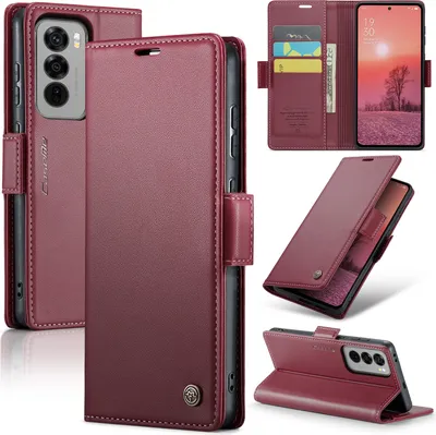 Obrázek produktu pro Pouzdro pro Oppo Reno12 Pro, RFID Blokování Karet, Pokročilé Flip Kožené Pouzdro s Funkcí Stojánku červené
