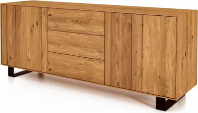 Produktbild von Kommode Leeds Wildeiche massiv 197x50x78 Metallfußgestell 2 Türen 3 Schubladen