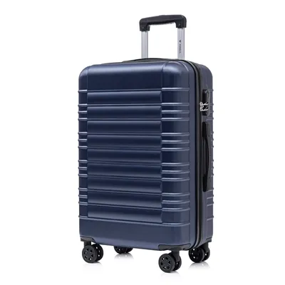Produktbild von Koffer Trolley Reisekoffer Suitcase, Rollkoffer Handgepäck ,mit 4 Rollen360°, Hartschalenreisekoffer, Zahlenschloss, Weicher Gummigriff (L,Dunkelblau)