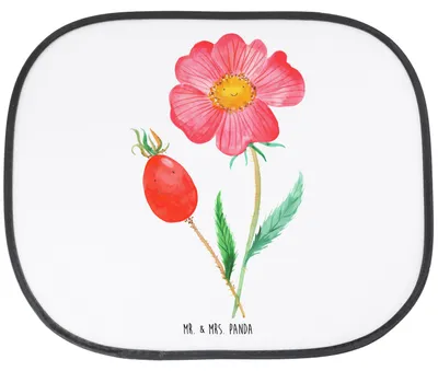 Produktbild von Mr. & Mrs. Panda Sonnenschutz Auto Blume Hagebutte - Weiß - Geschenk, pkw, Garten, Lebensfreude, Sonnenblende, Schlechte Gedanken, für