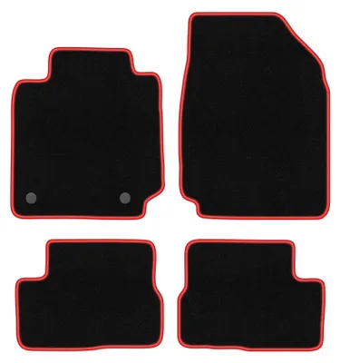 Zdjęcie produktu dla Dywaniki samochodowe welurowe CARLUX-RED do: Nissan Micra K12 (2002-2010, hatchback) czarne z czerwonym obszyciem, z mocowaniami