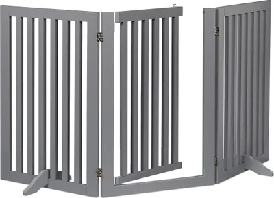 Produktbild von Relaxdays Absperrgitter, HxB: 70 x 154 cm, faltbar, mit Tür & Füßen, freistehendes Hunde Schutzgitter, Türgitter, grau