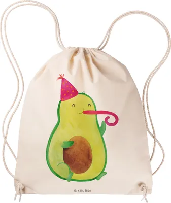 Produktbild von Mr. & Mrs. Panda Jutebeutel Avocado Feier - Transparent - Geschenk, wander rucksack, Gute Laune, Tröte, Fete, festival, gymnastiktasche, Turnbeutel, Party, Stoffbeutel