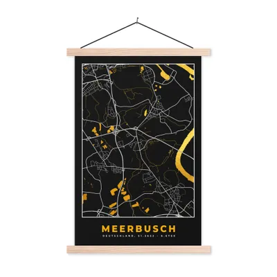 Produktbild von MuchoWow® Textilposter Stadtplan - Deutschland - Gold - Meerbusch - Karte 40x60 cm mit holzfarbenen Rahmen - Poster