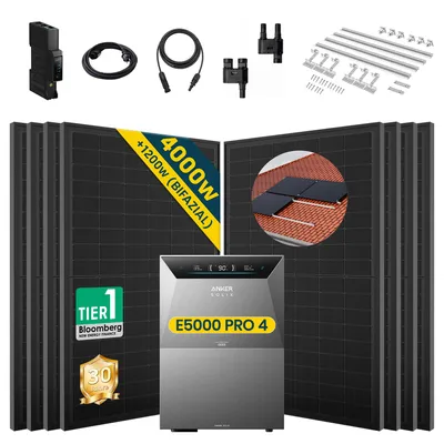Produktbild von ALLDREI Balkonkraftwerke mit Speicher Anker Solix Solarbank 4 E5000 Pro & BP5000x1,Komplettset mit 8x500W Bifazialer Solarpanel & Smart Meter Gen 2