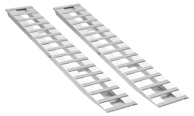 Zdjęcie produktu dla SucceBuy, zestaw 2 rampy najazdowe, wymiary 240 x 38 cm, rampa załadunkowa wykonana z aluminium, udźwig 2721,6 kg, przeznaczona do wózków, traktorów, pojazdów terenowych, kosiarek i motocykli, kolor srebrny