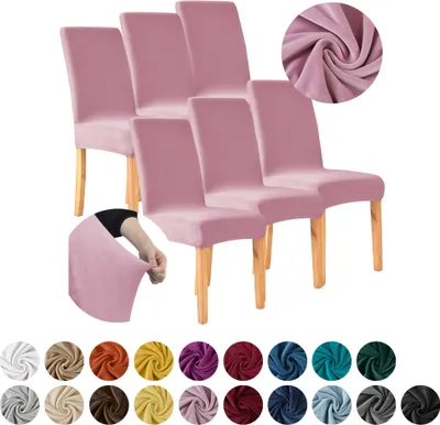 Produktbild von MEBLE ODNOWA, Stuhlhusse, Stuhlbezug, Standardgröße, Samt, Hellrosa, 6er Set, Velours, Rosa, elastisch, Stuhlbezüge, Stuhlhussen, maschinenwaschbar