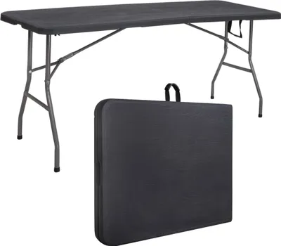 Obrázok produktu pre Skladací stôl Bufetový stôl Záhradný stôl 180 cm Kempingový stôl Skladací záhradný stôl - čierny