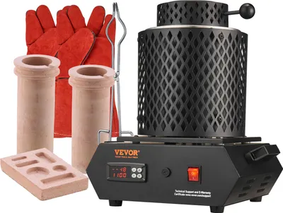Obrázek produktu pro VEVOR tavicí pec na zlato1350 W 1150 ℃ Max. Teplota, digitální elektrická tavicí pec 1 kg / 3 kg keramický kelímek s kelímkovými kleštěmi a rukavicemi, pro zpracování zlata stříbra mědi hliníku červené barvy
